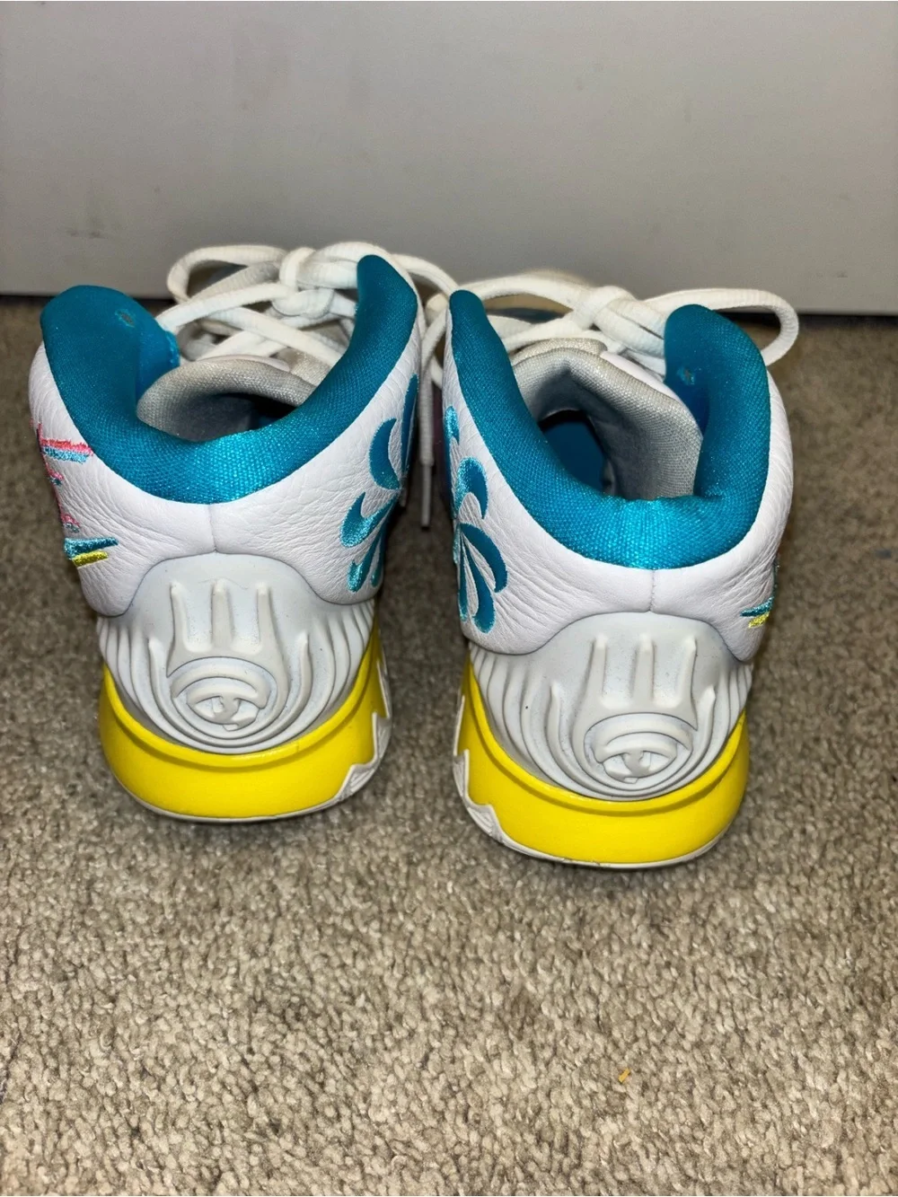Nike Kyrie 6 Kids White High-Top Sneakers with Teal & Yellow Accents